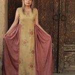 Silk evening dress with hand embroidered bust