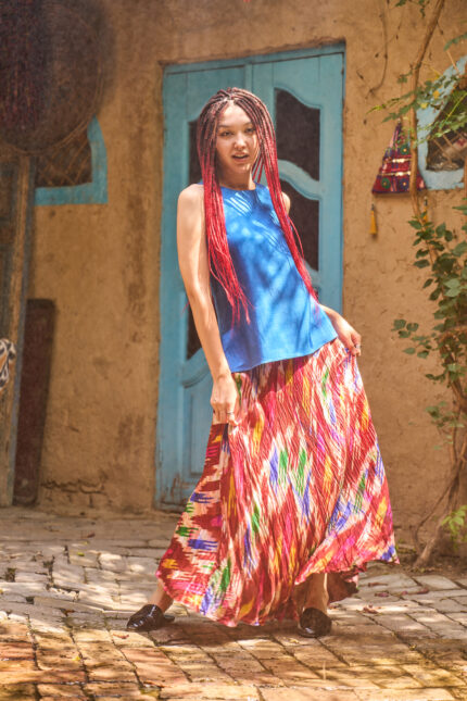 Red Silk Skirt - Elastic Waist Skirt - Squeezed Skirt