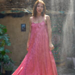 Pink Strap Dress - Long Sundress - Silk Dress - Women's Dress