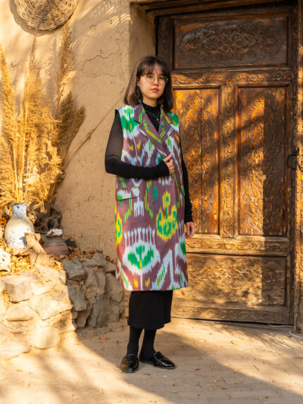 Multicolored Long Silk Vest - Double-Breasted Vest