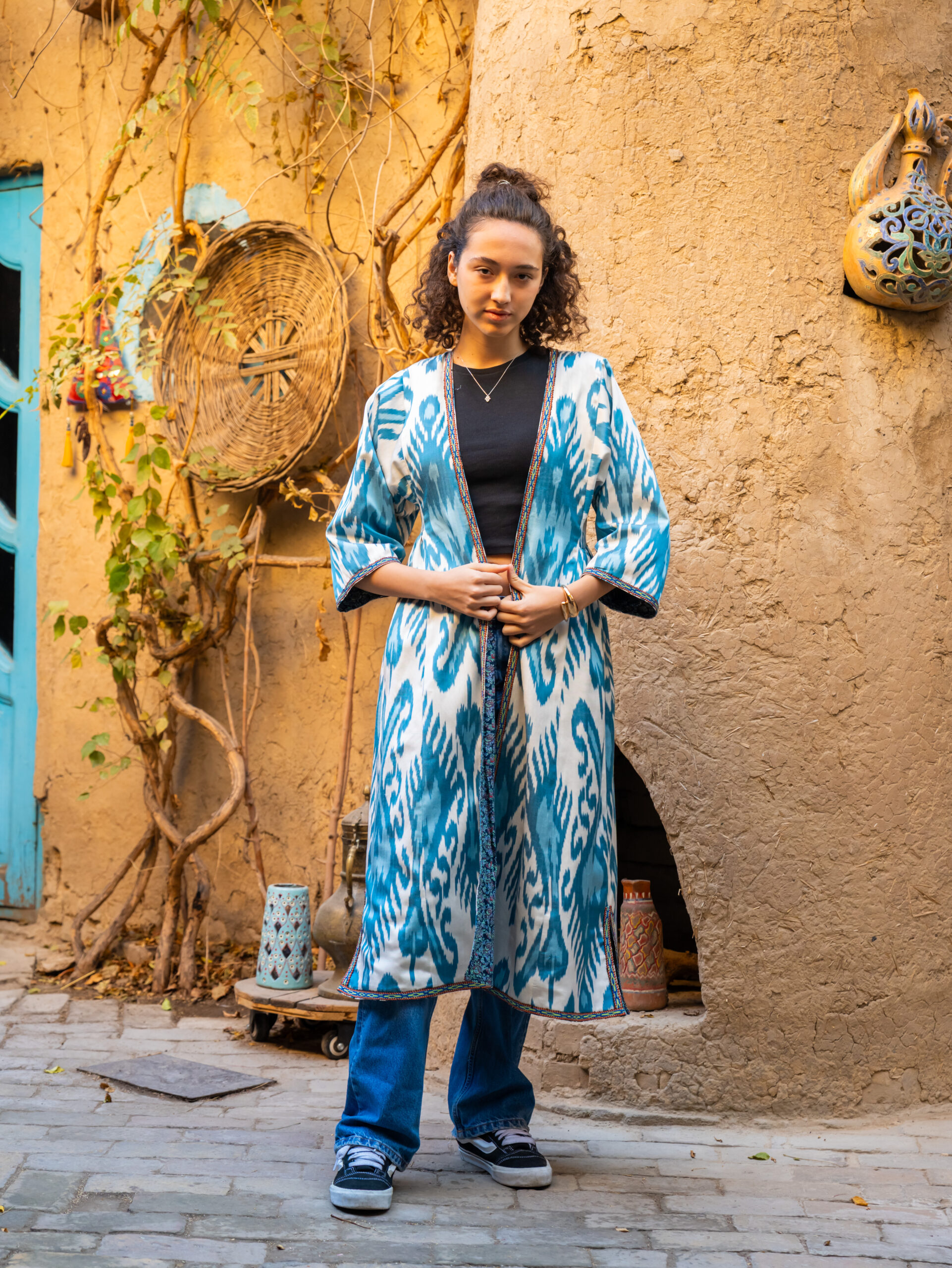 100% Handmade Blue Silk Kaftan - Uzbek Light Robe