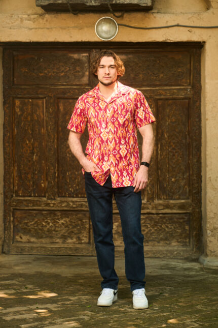 100% Handmade  Cotton Shirt - Ethnic Design - Short Sleeve