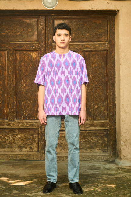100% Handmade  Cotton Purple T-Shirt - Ethnic Design - Short Sleeve