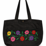 Natural Cotton Denim Shopper Tote with Embroidery